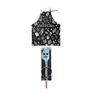 Witch Themed Black Apron and Skull Spatula Set